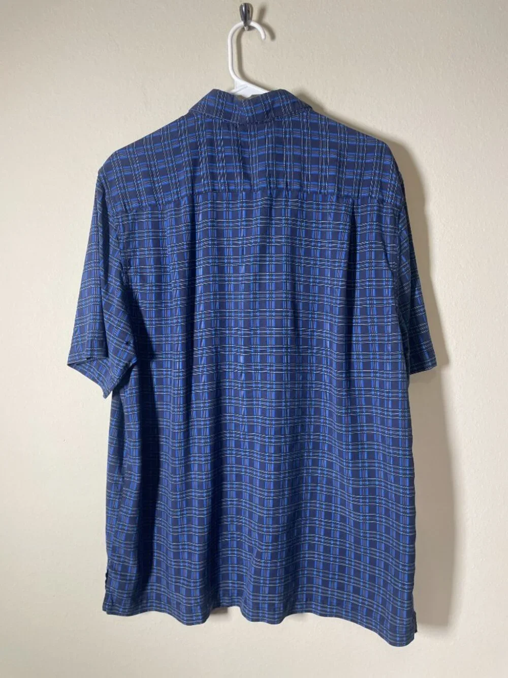 Nat Nast Luxury Original SS Blue Plaid Button-Up 100% Silk Shirt Large!